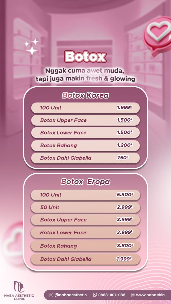 Promo Botox Korea dan Botox Eropa Naba Aesthetic Clinic Wajah Rahang Dahi Glabella Harga Mulai 750K