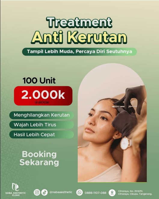 Prosedur Treatment Anti Kerutan menggunakan injeksi mikro pada dahi pasien oleh dokter di Naba Aesthetic Clinic Citraraya Tangerang.
