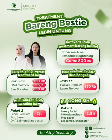 Dua wanita melakukan treatment kecantikan bareng bestie di Naba Aesthetic Clinic Citraraya, promo Exosome dan Pico Laser